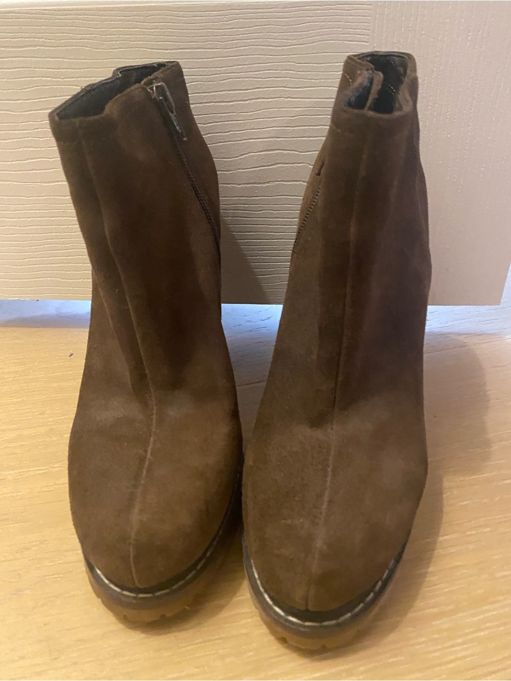 BCBG Brown Suede Platform Ankle Booties